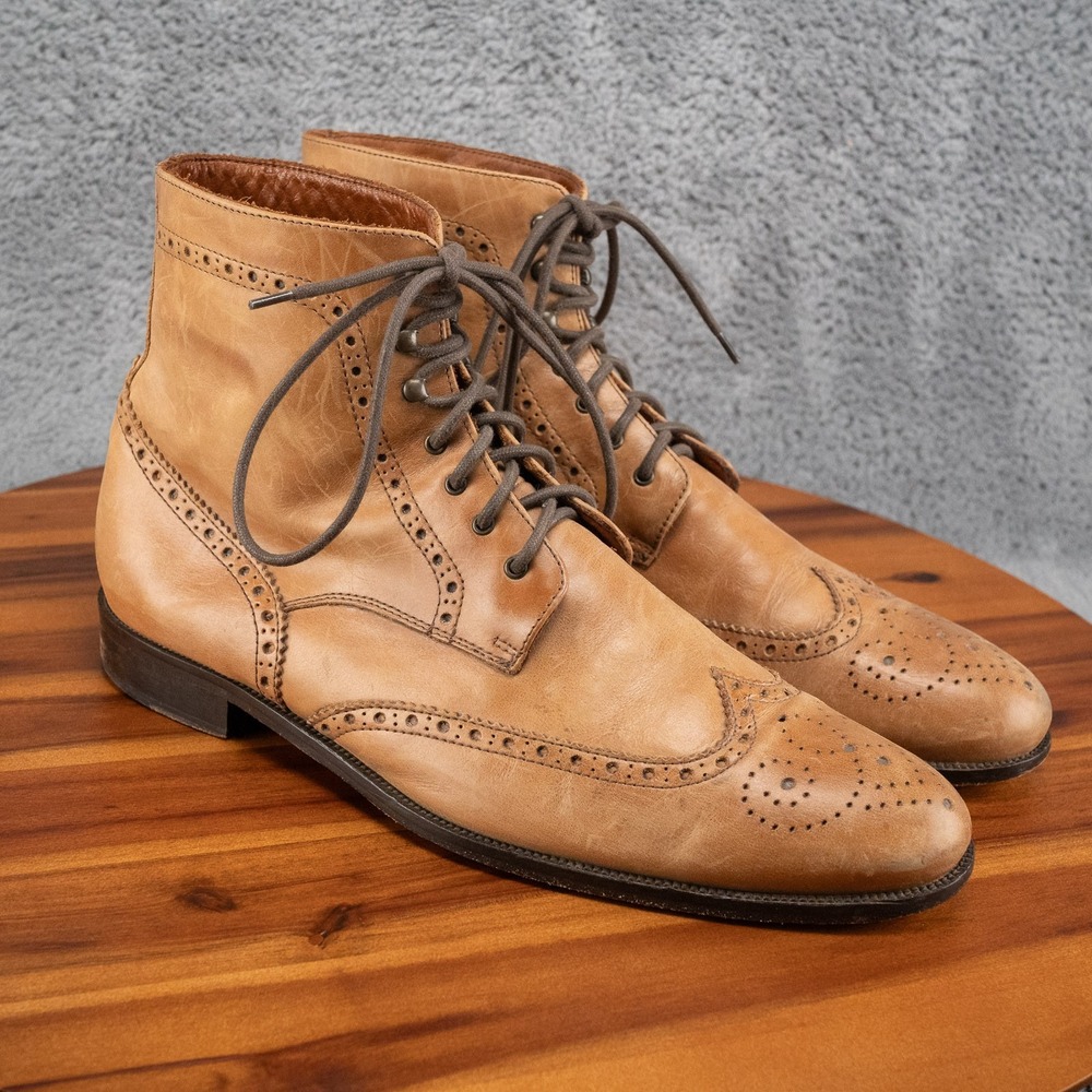 Massimo Matteo Men's Brougue Tan Boots Brown Leather Made in Italy Size 11.5M